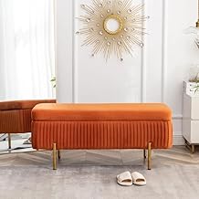 Bedroom Bench Velvet Ottoman Soft Indoor Bench with Golden Finished Legs for Living Room, Entryway Colour (Orange)