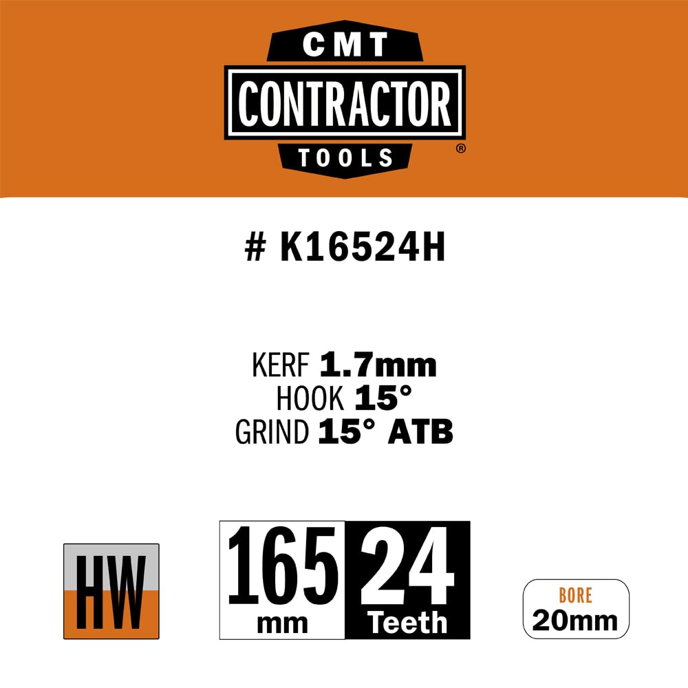 CMT Orange Tools K16524H - ITK-Contractors HW 165x1.7/1.1x20 Z24 ATB 15°POS.