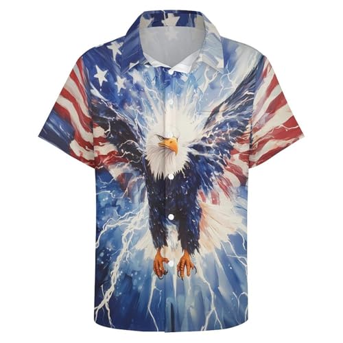 Men's American Flag Button Down Shirt Casual Eagle Hawaiian Shirts Patriotic Short Sleeve