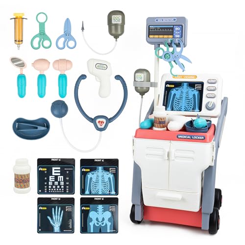 KalaDuck Juego de Juguetes de Doctora para Niños 3-5, Carrito Médico de Juguete con Sonidos Simulados, Juegos de rol de Doctora para Niños, Carro Médico Juguete Regalo para Niños y Niñas (Rosa)