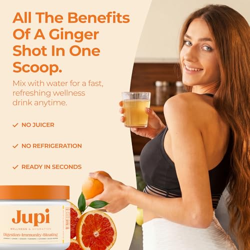 Image of Jupi Hydration & Wellness Powder - Turmeric & Ginger shots, Vitamin C Supplement for Energy, Immune Support & Digestive Health - Vegan, Gluten-Free Drink Mix for Men & Women, Citrus Flavor 30 servings