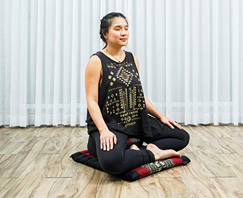 Image of Leewadee Meditation Cushion Set - 1 Small Zafu Yoga Pillow and 1 Small Roll-Up Zabuton Mat Filled with Kapok