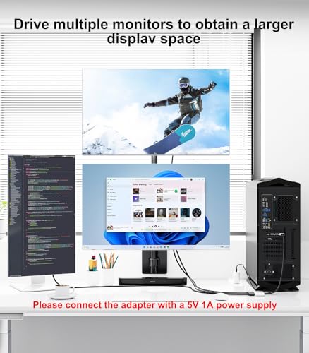 Image of DisplayPort to Dual HDMI with DP Adapter (4K@60Hz) Extended Display 1 in 3 Out MST Hub for Multiple Monitors Compatible for Graphics Card, PC, NVIDIA, AMD