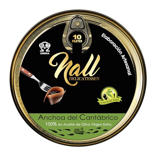 NALL DELICATESSEN Anchoas del Cantábrico XXL 000 | Elaboración Artesanal en 100% Aceite de Oliva Virgen Extra | 10 Filetes/lata (1 Lata)