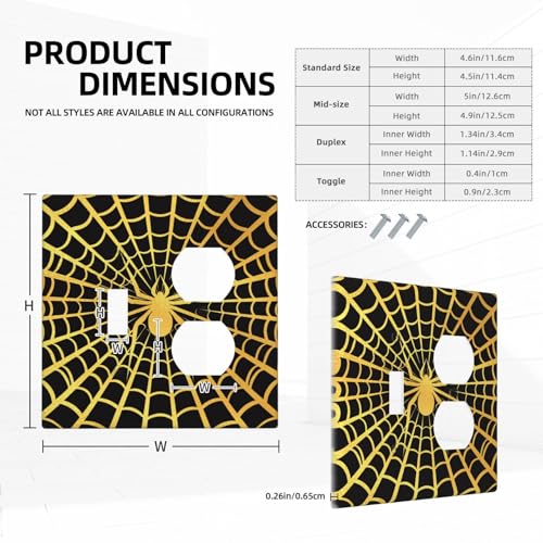 Decorative Outlet Covers Black Background with Golden Spiderweb Spider 2 Gang Outlet Cover Wall Plate Single Toggle Duplex Light Switch Cover Plate Switch Plate Covers