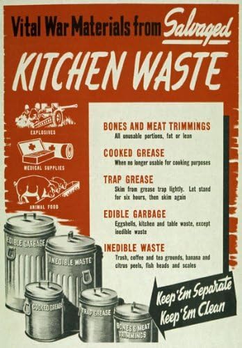 Vintage WWII Kitchen Waste War Materials World War 2 Poster WW2 Wall Art Print | (A2 420 x 594mm)