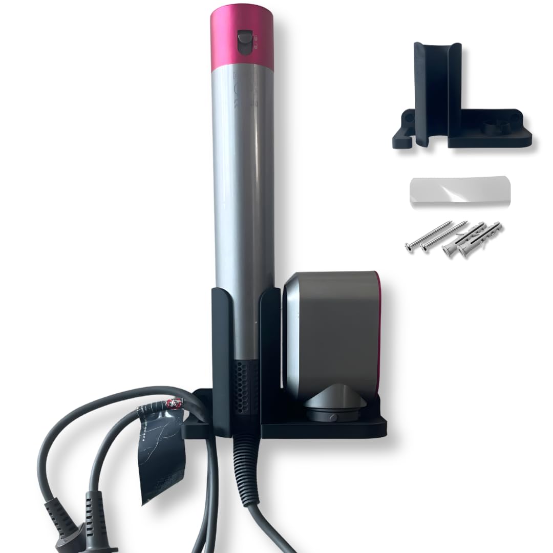 CRYSENDO Wall Mount Holder Compatible With Dyson Airwrap Complete, Long & Multi-Styler | Self-Adhesive Organizer Rack For Hair Styler & Attachment (Black)-image-37