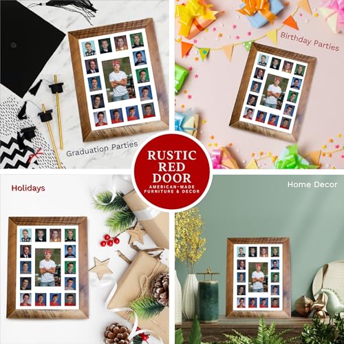 Image of Rustic Red Door Co. School Years Reclaimed Wood Picture Frame with Mat - 11x14-15 Photo Collage Mat - Pre-School & Kindergarten to 12th Grade High School Graduation (White, Class of 2027)