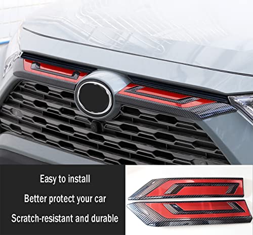 Image of Car Accessories Fit For Toyota RAV4 2019-2022 2023 2024 2025 Front Center Grills Cover Trim Red Carbon Fiber Pattern ABS 2 PCS (Not For RAV4 Adventure)