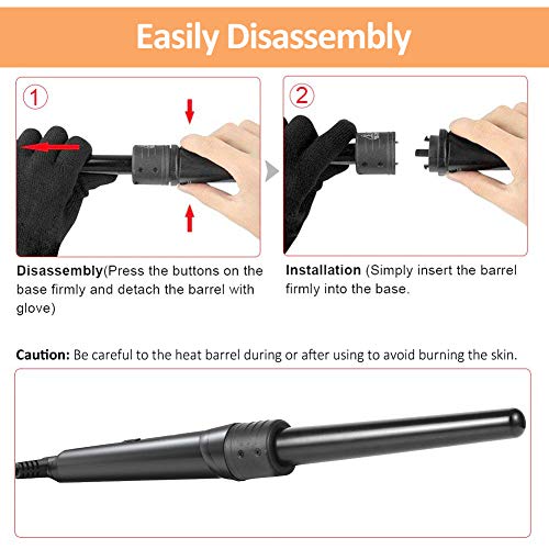 Laluztop Curling Iron Wand Set - Hair Curling Iron with 6 Interchangeable Ceramic Barrels and a Heat Protective Glove, 0.35-1.25 Inch Hair Curler for All Hair Types