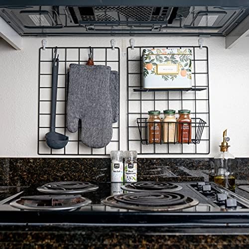 4 Pack Wire Wall Grid Panel With Accessories | Includes Hanging Baskets, Letter Sorter, Shelf & Hook Rack | Complete Set | Wire Notice Board | Hanging Home, Office & Kitchen Décor | Photo Board