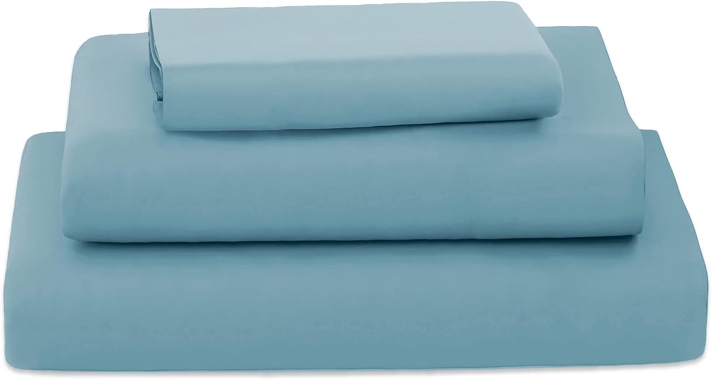Col & Cor Juego de Sábanas 100% Algodón 3 Piezas 135x200 – Sabana Bajera Ajustable Sabana Encimera Funda de Almohada (Celeste, Cama 135)