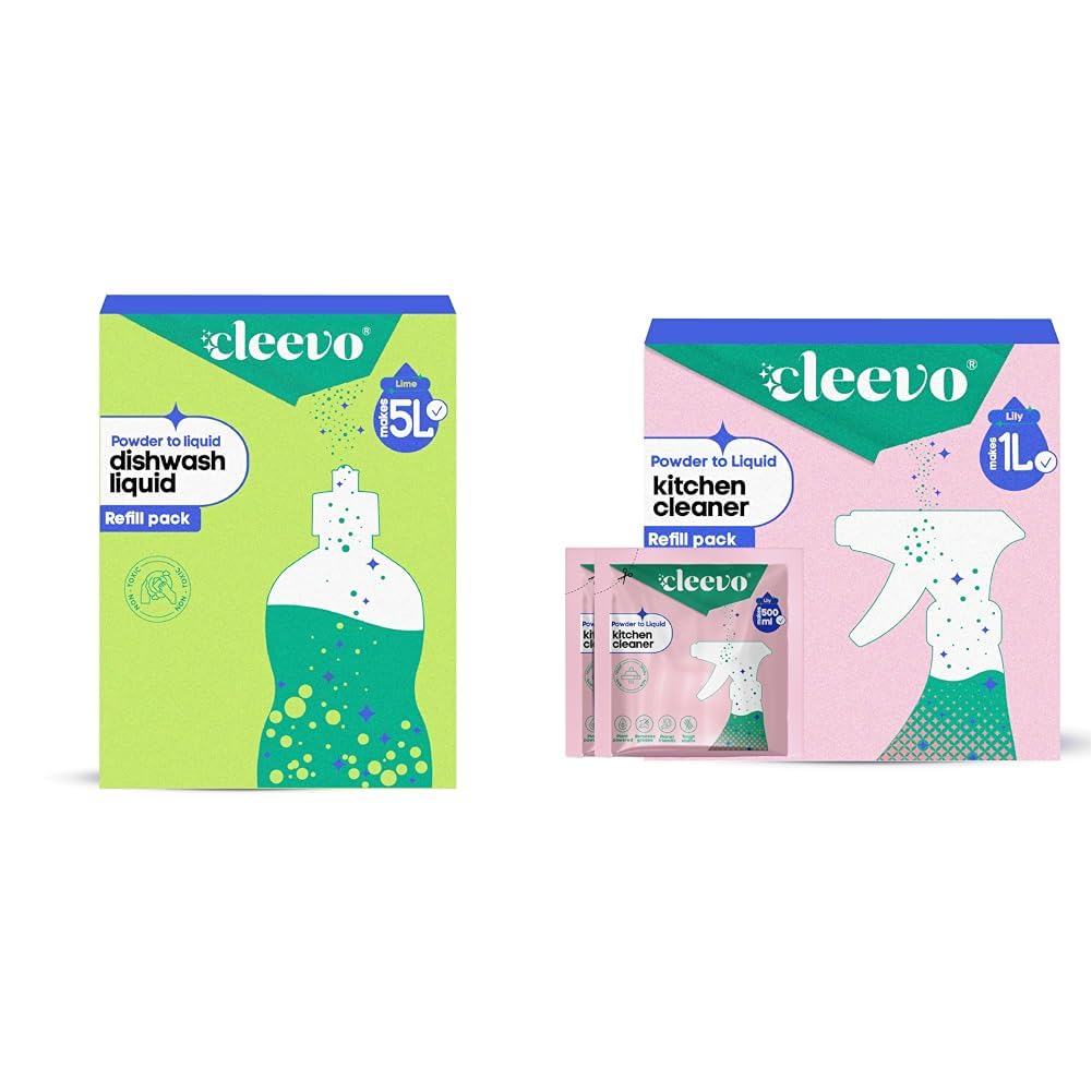 Cleevo Dishwash Liquid Gel 5L Refill Pack (10 sachets makes 5 Litres), No bottle | Powder to liqui | Cleevo Kitchen Cleaner Spray 1L Refill (2 Sachets makes 1 Litre), No Bottle| Powder to Liquid| Deg-image-10