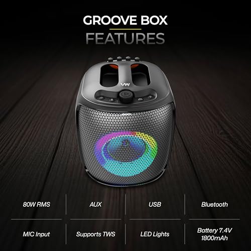 Image of VW Groove Box | Dynamic Light Show | 8 Hrs Playtime | 80 W Bluetooth Party Speaker (Black, Stereo Channel)