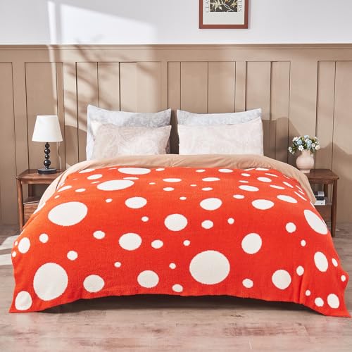 Image of CozeCube Reversible Knit Throw Blanket, Orange Red White Polka Dot, 50 inchx60 inch