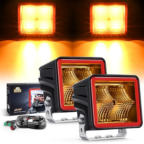 Image of Nilight 3 Inch Cube Amber LED Pod Light Bar 20 W 1240LM Super Flood Screw-Less Offroad Driving Work Lights w /16AWG DT Wiring Harness Kit for Truck UTV 4x4 ATV Motorcycle