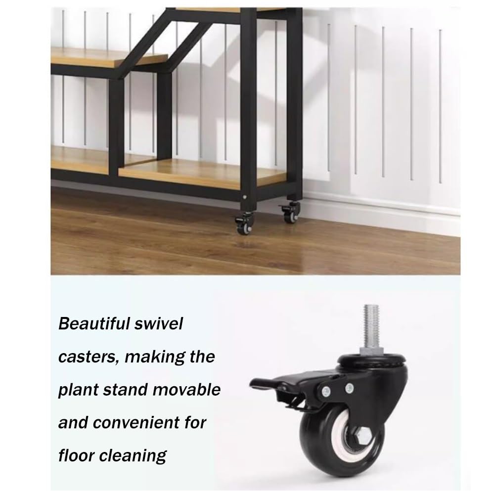 Soporte alto de metal para plantas con ruedas, estante rodante de 4 niveles, estante de exhibición de plantas para interiores y exteriores para balcón y sala de estar