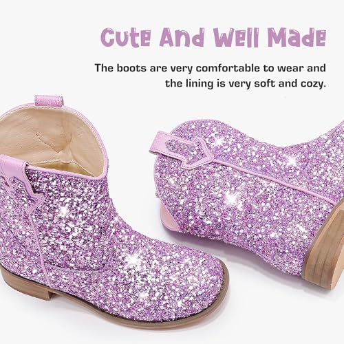 Image of Motasha Toddler Girls Cowgirl Boots Glitter Toddler Cowboy Boot Ankle Girls Boots Little Kids Horse Riding Shoes Party Birthday
