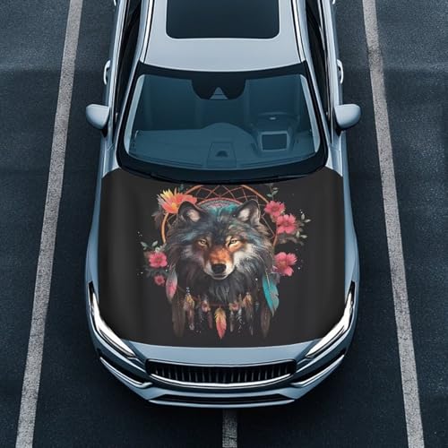 Image of Car Hood Cover,Wolf Print Portable All Weather Car Hood Cover Protector Suitable Most Automotive Sedans Trucks Pickup Sports Cars,Car Accessories