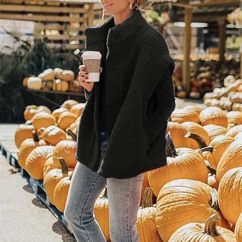 Sherpa Vest Tops for Women Sleeveless Fuzzy Fleece Vest Oversized Button Up Fleece Jacket Warm Winter Fall Jackets4