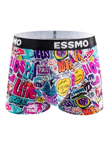 Men's Underwear Boxer Briefs Fly with Built-in 3D Pouch Comfy Moisture Wicking Letter Print Underwear for Men