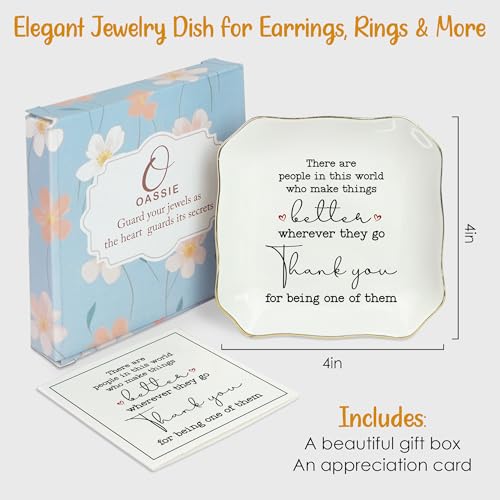 OASSIE Thank You Gifts for Women - 4"x4" Ceramic Jewelry Dish Tray - Birthday Appreciation Inspirational Gifts for Women Coworker Teacher Friends Employee2