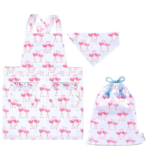 COLORFUL CANDY STYLE LAURA ASHLEY 2点セット 巾着 体操服袋 バッククロスエプロン100-120 調理実習 キッチン お手伝い 三角巾セット Pretty Flamingo 小学校 幼稚園 子供 キッズ おしゃれ かわいい