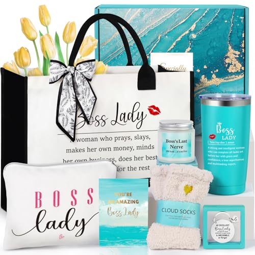 Boss Lady Gifts for Women, Bosses Day Gifts for Women, Best Boss Christmas Gift with Canvas Tote...