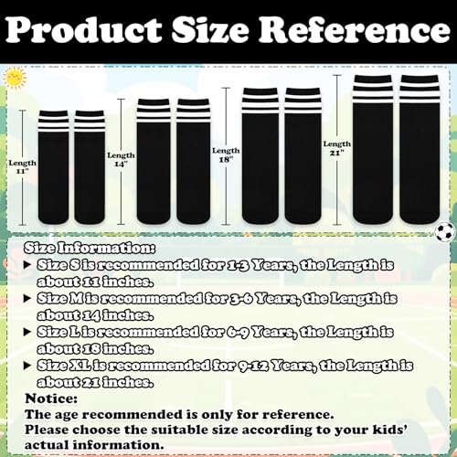 Image of Sarfel Kids Soccer Socks Toddler Soccer Socks Girls Boys Soccer Socks Kids Tube Socks with Stripes Toddler Knee High Socks, 2 Pack Black /White, Black /White, 6-9 Years