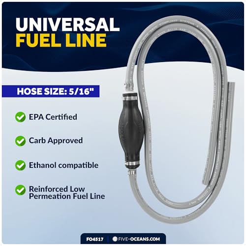 Image of Five Oceans Marine Fuel Line with Primer Bulb, 5 /16-Inch x 6 foot, Universal Outboard Boat Fuel Hose, EPA /CARB Approved, Ethanol-Compatible, Leakproof - FO4517