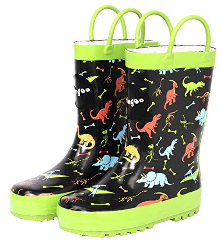 Fringoo - Botas de Agua para Niños - Goma - Detalles en Verde Neón - Diseño de Dinosaurios Multicolor - Botas de Lluvia para Niños