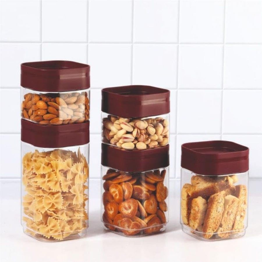 CELLO Modustack Square Containers | Air Tight Lid and Stackable | For Storage of Food, Pulses, Spice, Cereals, Cookies, Dry Food | Set of 3, 300ml, Maroon (B0C94XWVTH) Amazon Price History, Amazon Price Tracker