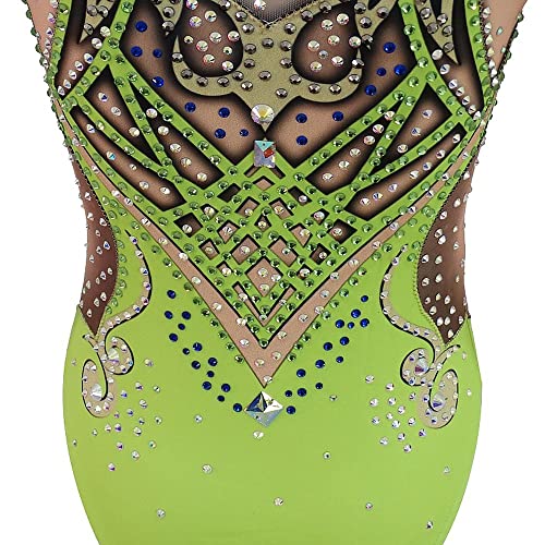 LIUHUO Handmade Synchronized Swimming Suits Girls Training Competitive Leotards (Green,12-15 Years)