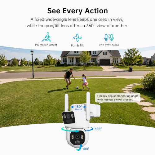 Image of ELYSOO Dual Lens 4G LTE Cellular Security Camera, 2K HD Video, No WiFi Needed, 360 View Camera with Night Vision, Easy to Install, PIR Alarm, Built-in SIM Card(Supports Verizon /AT&T /T-Mobile) - White