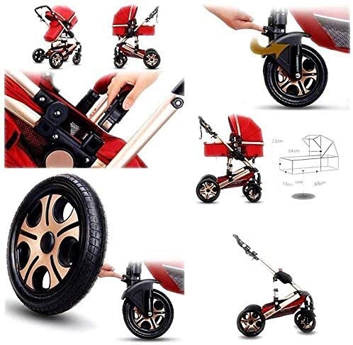 Zhiding Babykar 3 in 1 Opvouwbare buggy 49-wheeler, kinderwagen met extra grote luchtwielen, voor kinderen schakelbare fietswalking, lange reis voor pasgeboren en peuter (Color : Red) - Afbeelding 4
