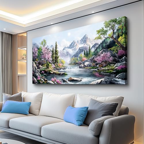 QIYILEXWART Canvas Wall Art For Living Room Wall Decor For Bedroom Office Wall Decoration Mountain Landscape Painting Spring Pictures Artwork Room Aesthetic Home Decor 20x40 In