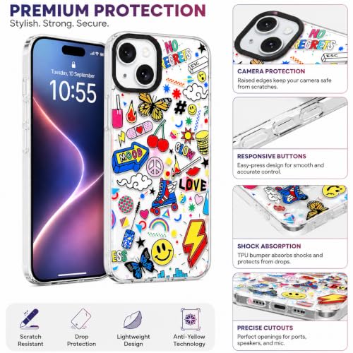 Image of SQUIF for iPhone 15 Back Case Cover Silicone Transparent Soft Design Art Printed | Camera Bump Protection (Multicolor)