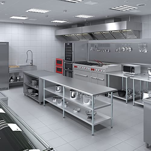 Image of AmGood Stainless Steel Work Table with 2 Shelves | NSF | Metal Utility Table (96 inch Long x 30 inch Deep)