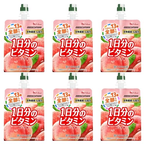1日分のビタミンゼリー 食物繊維 ピーチ味 180g ×6袋 PERFECT VITAMIN ハウスウェルネスフ一ズ パウチ 防災 備蓄 非常用 ビタミン (6袋, ピーチ)