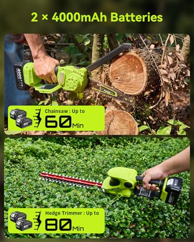Image of Supstable 3-in-1 Cordless Mini Chainsaw & Hedge Trimmer Combo, 8 Inch Mini Chainsaw with Grass Shear, 800W Brushless Motor, 2x4000mAh Batteries, Garden Tool Set for Tree Trimming & Lawn Care