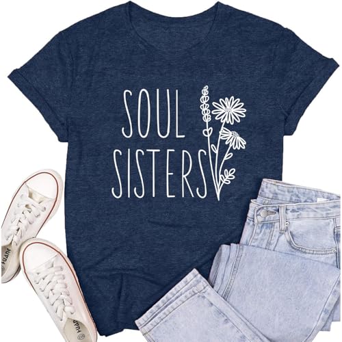 SUWATOIN Best Friends Shirts for Women Besties Soul Sister Tshirt Friendship Tee Tops Blue