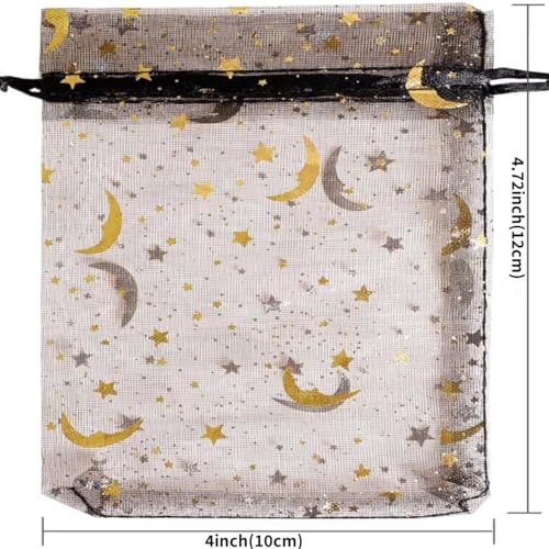 Image of Hopttreely 100 Pieces Moon Star Organza Bags, Mixed Color 4x4.72(10X12CM) Satin Drawstring Organza Pouch Wedding Party Favor Gift Bag Jewelry Watch Bags