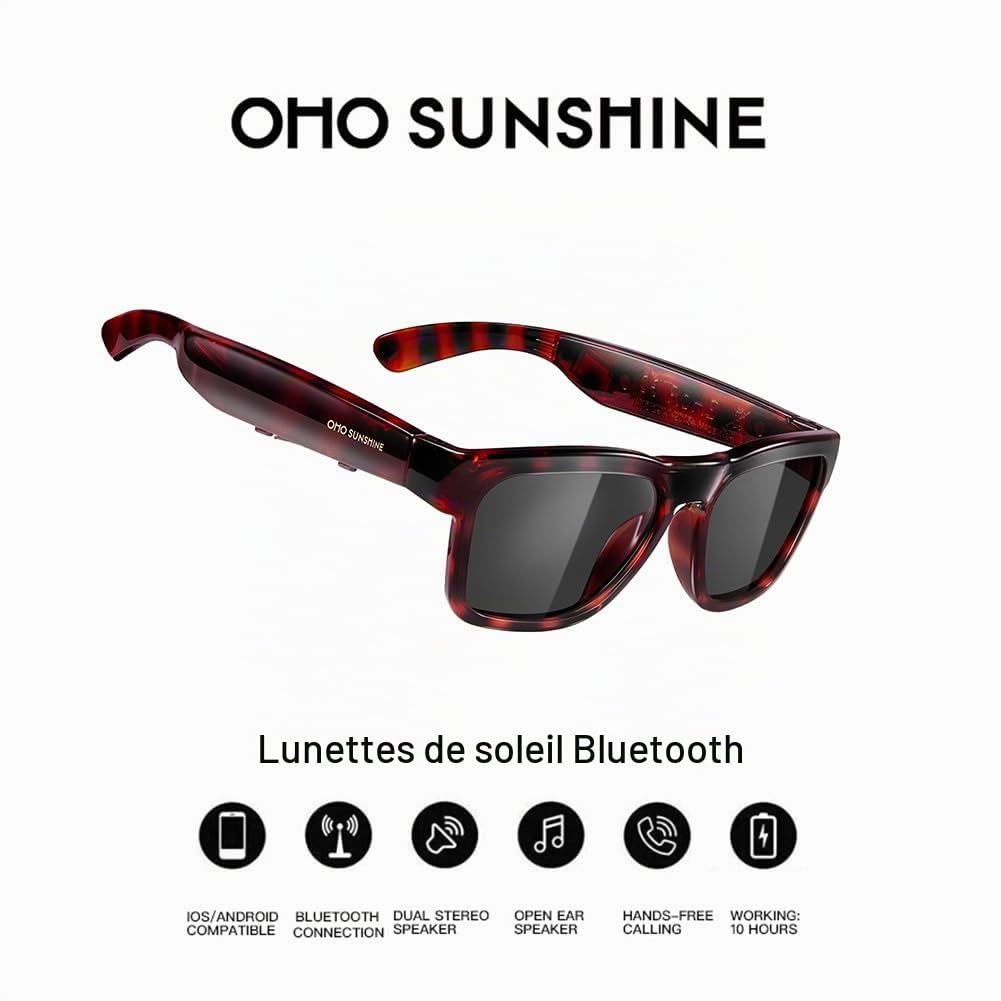 OhO sunshine Bluetooth Audio Sunglasses, Lightweight Open Ear Sport Glasses, 10H Playtime, UV400 ANSI Z87.1, Water Resistant with Voice Control