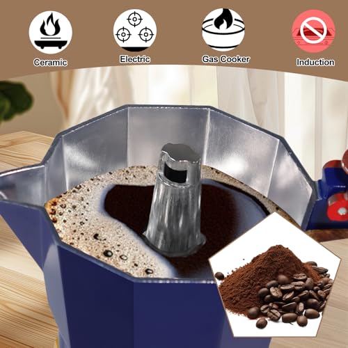 Image of Aluminum 6 Cup 300ml Moka Pot Express Coffee Maker Stovetop Espresso Colorful Coffeemaker Italian Classic Style Brewing Greca Cafe Mocha Machine for Cafeteras Lover Camping Travel and Home Use 10oz
