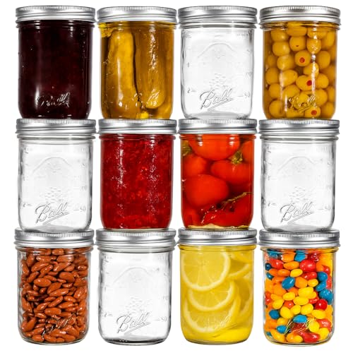 Ball Regular Mouth Mason Jars 8 oz. (12 Pack) - Half Pint Size Ja...