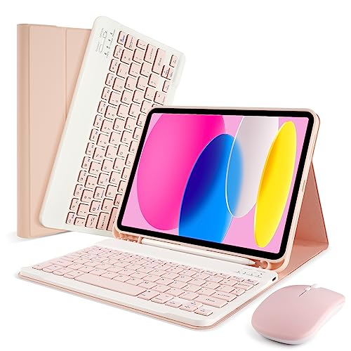 Image of SOPPY Bluetooth Keyboard Case with Mouse for iPad 11th Gen. (A16) 11-inch 2025, 10th Generation 10.9 inch 2022, Detachable Protective Cover, with Built-in Pen Holder, USB-C Rechargeable, Pink