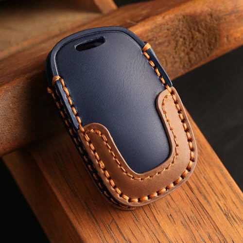 Image of keyzone dual leather key cover for Hyundai i20, Creta, Venue, Tucson, Alcazar, Verna, Xcent, Aura, Elantra 3 button smart key