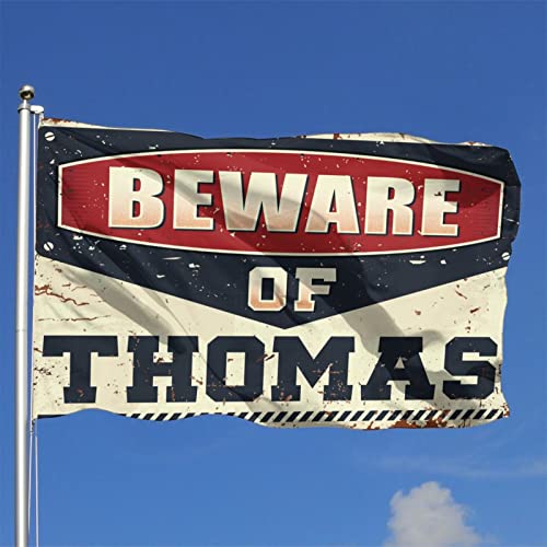 Drapeau de jardin Beware of Thomas grand format lavable et résistant aux intempéries