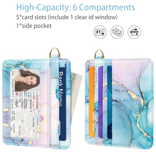Image of Slim Minimalist Pocket Credit Card Holder Wallet Women | RFID Blocking Lightweight Thin Small Cute Card Cases, Gradient Marble