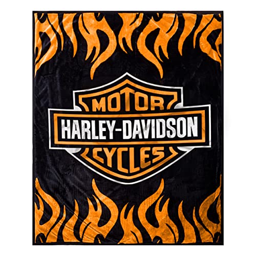 Super Soft Plush Classic Black Harley Davidson Blanket/Throw Full or Queen Size - Orange - Image 3